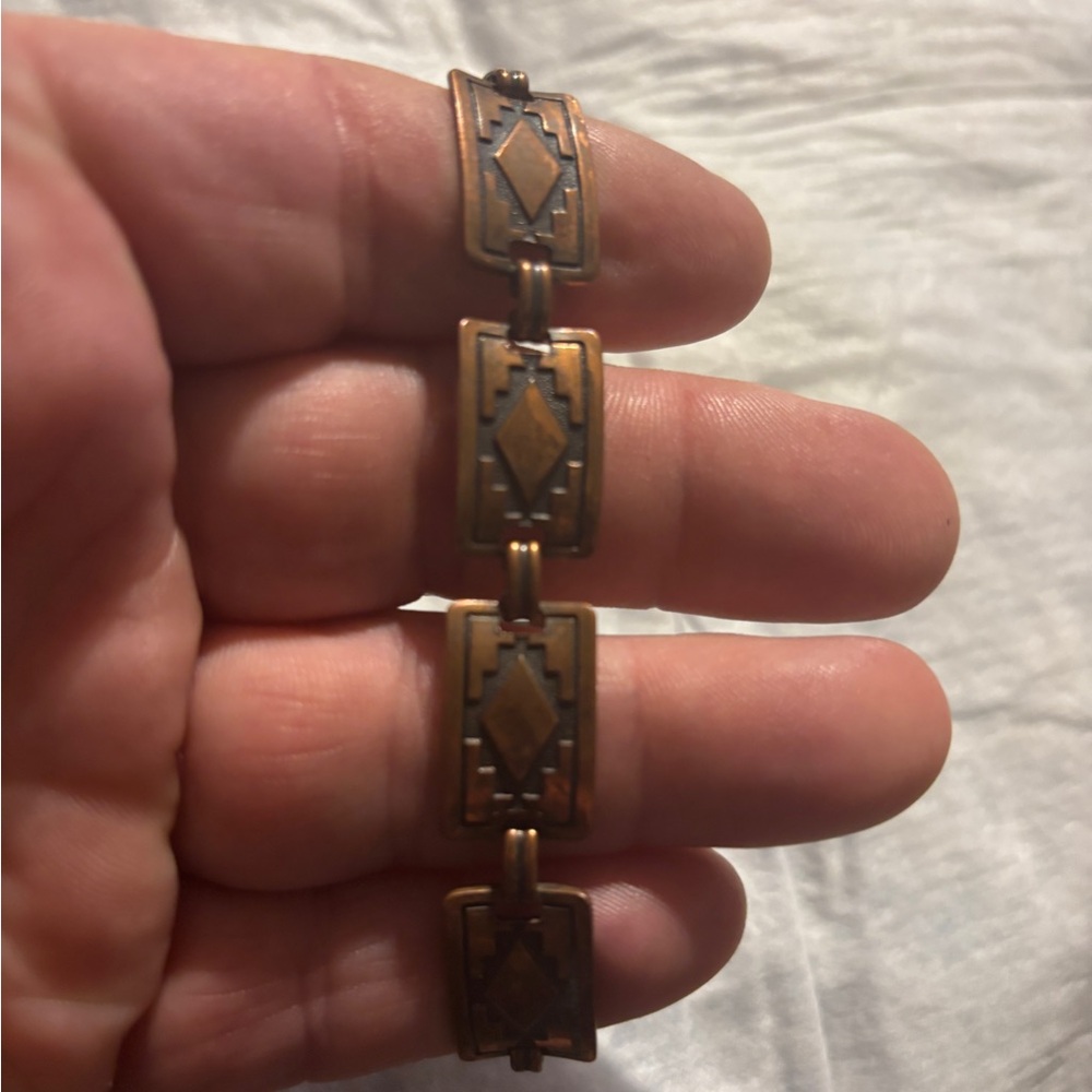 Fred Harvey Era Vintage Copper-Toned Bracelet Tribal Design 2” 1980’s